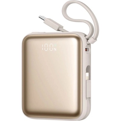 JOYROOM Външна батерия с вградени USB-C и Lightning кабели и USB-C порт и технология за бързо зареждане - Joyroom JR-PBF27 Portable Power Bank 22.5W 10000 mAh (златист) (JR-PBF27_TITANIUM)