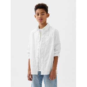 GAP Детска риза Oxford Shirt GAP от лен GAP | Byal | Момчешки | 104-110