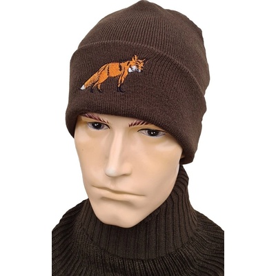 pletená čepice s výšivkou Liška
