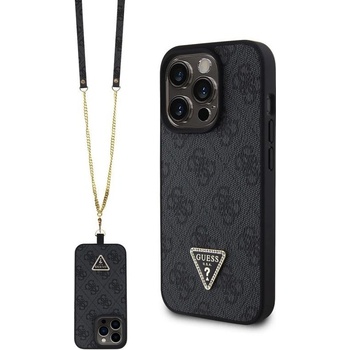 GUESS Калъф Guess - 4G Strass Triangle Metal Logo/Strap, iPhone 15 Pro, черен (3666339146825)