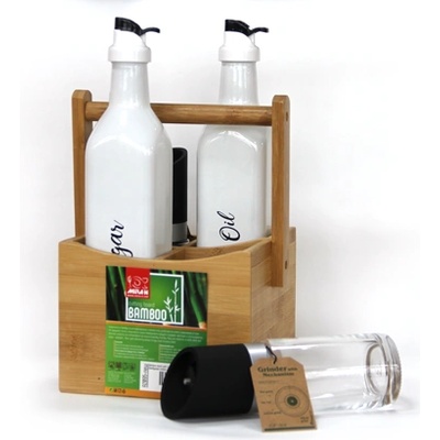 Horecano HORECANO-К-кт 5ел. бамбукова стойка 15x15xh23cm, бутилки 500cc, мелнички 170cc (347)