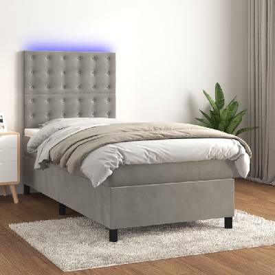 vidaXL 3136330 Boxspring postel s matrací a LED samet / barva světle šedá