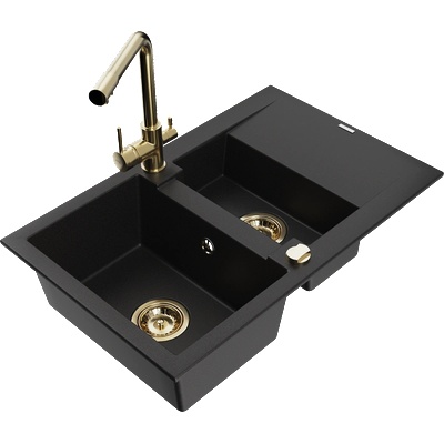 Mexen Gaspar гранитна мивка 1, 5-камерна с отцедник и кухненски смесител Duero, (6507-77-671600-50)