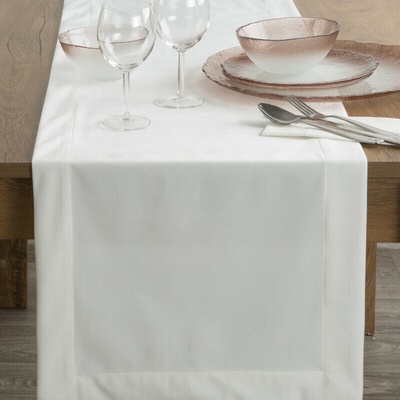 Takoy Běhoun na stůl bílý 40x140 cm sametový MELINDA s ozdobným lemem-HF-452209 | 40 x 140 cm