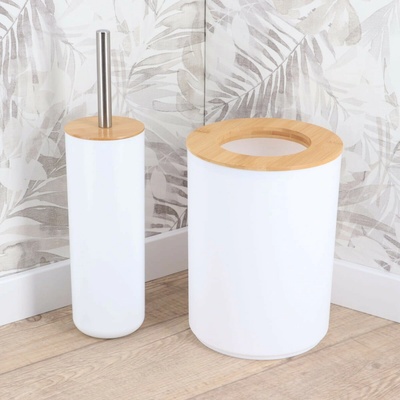 Tendance Odpadkový kôš Besson, biela/s drevenými prvkami, 5L