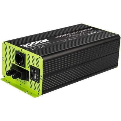 Kosun Měnič napětí výkon 3000W čistý sinus UPS DC24V/AC230V USB černo-zelený KOS3000-24