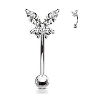 Šperky4U piercing do obočí motýlek čiré zirkony OB0004-C