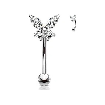 Šperky4U piercing do obočí motýlek čiré zirkony OB0004-C