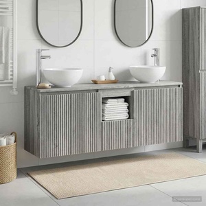 vidaXL Комплект шкафове за баня 3 бр. Сив Сонома 129 x 35 x 80 см (3405623)
