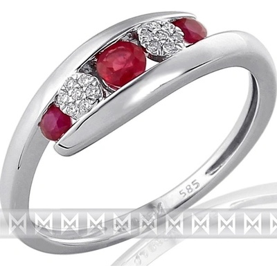 Klenoty Budín diamantový zlatý prsten z bílého AU s pravými rubíny 3861