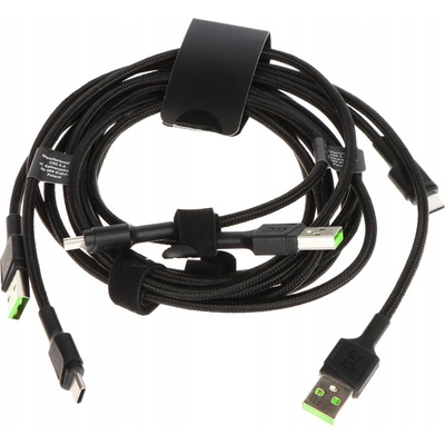 Green Cell KABGCSET01 GC Ray USB-C, LED podsvícení, rychlo nabíjení UC, QC 3.0, 30cm, 120cm, 200cm, zelený