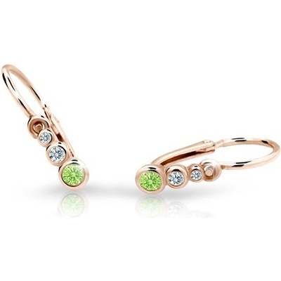 Danfil dětské náušnice C2255 z růžového zlata s kamínky Peridot Green zapínání brizura