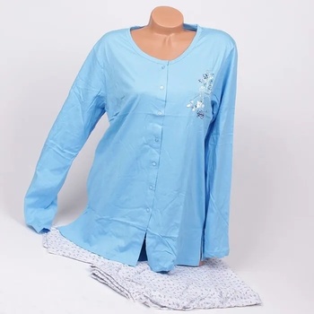 Image 1 of Памучна дамска макси пижама с копчета в синьо и бяло
