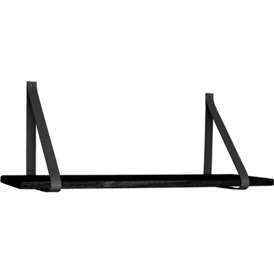 House Nordic Dřevěná police s koženými popruhy, černá/přírodná, 80x20 cm, Forno Barva: černá