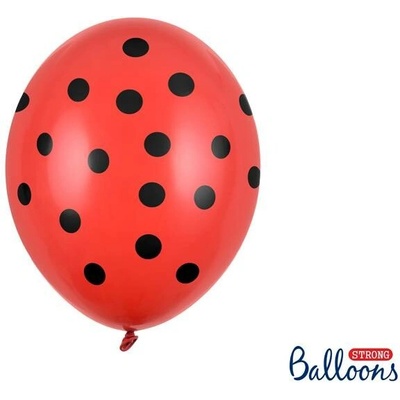 PartyDeco balóniky červené s čiernymi bodkami