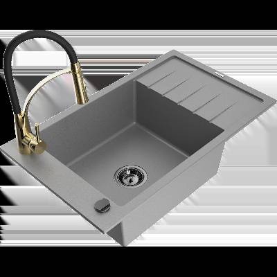 Elias гранитна мивка с 1 корито с отцедник и кухненски смесител Aster, сив - 6511-71-73450-57-B (6511-71-73450-57-B)