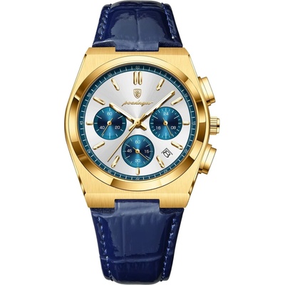 Poedagar Мъжки часовник Poedagar CS1874, естествена кожа, синьо-златист, бял циферблат (CS1874)
