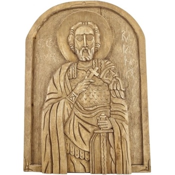 Дърворезбована икона на Свети Мина в овална форма (5493)