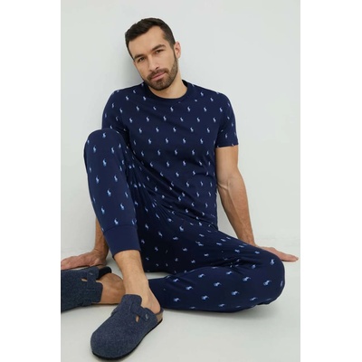 Ralph Lauren Памучно горнище на пижама с къси ръкави Polo Ralph Lauren в тъмносиньо с десен 714899612 (714899612)