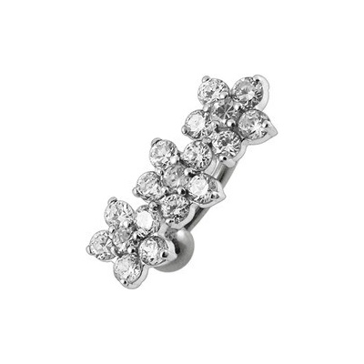 Šperky4U stříbrný piercing do pupíku se štítem kytičky BP01171-C