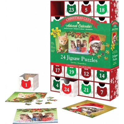 EUROGRAPHICS Puzzle Adventný kalendár Vianočné mačky 24x50 dielikov