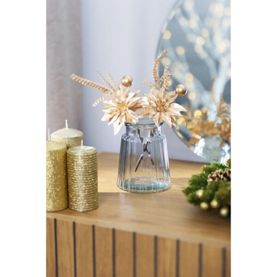 Větvička MagicHome s květem poinsettie, zlatá, 24 cm