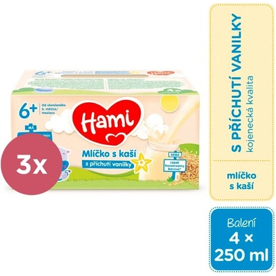 Hami Mliečko s kašou s príchuťou vanilky 3 x 4 x 250 ml
