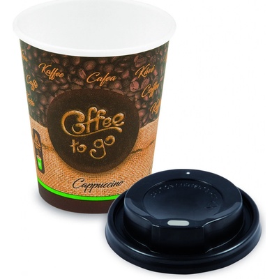 Wimex Papierový pohár ,,Coffee to go,, O80mm 280ml `M` + viečko čierne 10 k