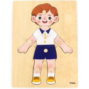 Image 1 of Viga Toys Дървен пъзел Viga - Частите на човешкото тяло, момче (44667)