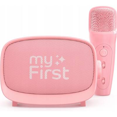 Reproduktor + Kondenzátorový Mikrofon Karaoke Bluetooth paměťová karta AUX Růžový