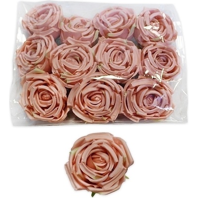 Růže hlava polyester 12ks/8cm sv.růžová