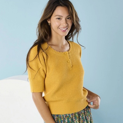 Úpletové tričko s rukávy k loktům, pro menší postavu medová