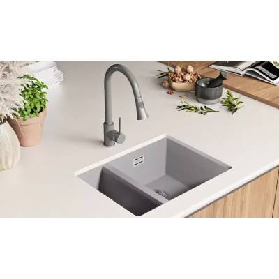 Сива кухненска гранитна мивка за вграждане Лондон 60 Duo 560 x 470 mm