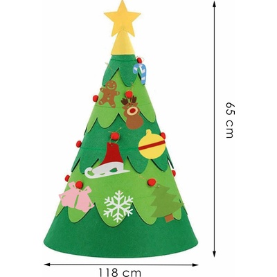 Springos Filcový vianočný stromček na stenu s ozdobami a LED osvetlením 75 cm S-CA1198