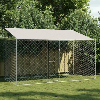 vidaXL Klec pro psy se střechou 400 x 200 x 256 cm ocel a PE stříbrná 9799.3368301