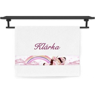 Povlečení Plus dětský ručník se jménem na přání 30 x 50 cm dívka s jednorožcem bílá