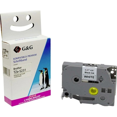 G&G 5BRTS231-TD kompatibilní náhradní Brother TZe-S231 Barva pásky: bílá Barva písma: černá 12 mm 8 m