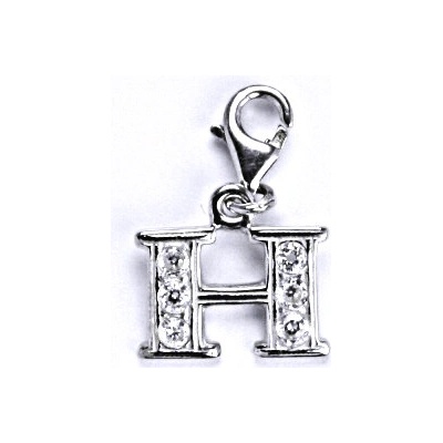 Čištín Stříbrný přívěšek na karabinku se zirkony písmenko H, P 1106