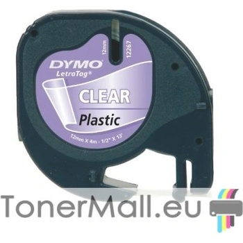 Съвместима касета DYMO LetraTag Plastic 12mm x 4m, Black on Clear 12267