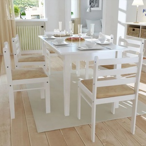 vidaXL Трапезни столове, 6 бр, бели, масивно дърво и кадифе (272092)