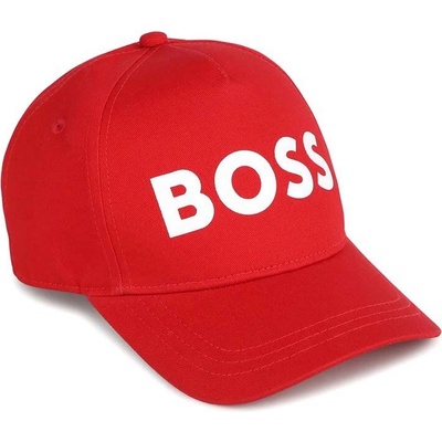 Boss Детска памучна шапка с козирка boss в червено с принт (j50943.)