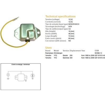 DZE regulátor napětí YAMAHA YFS 200 BLASTER 88-06; YFZ 350 BANSHEE 88-06 (SH588-12)