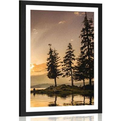 Plakát s paspartou horské jezero - 30x45 silver