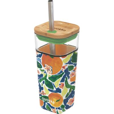 Чаша халба Quokka Liquid Cube Oranges стъклена със сламка 540 мл (40058)