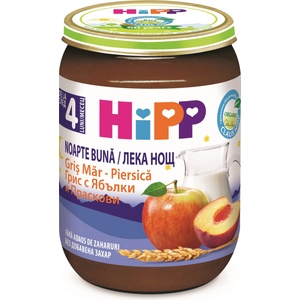 Hipp Био млечна каша Hipp Лека нощ - Грис, ябълка и праскова, 190 g (5509) - ozone