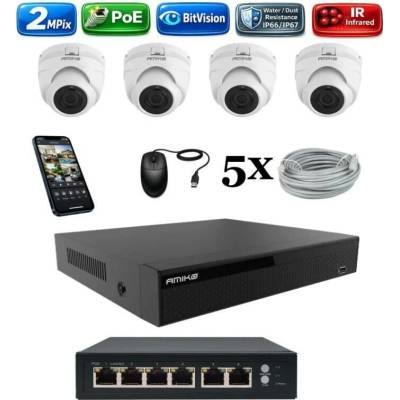 Amiko IP 4 kamerový set so switchom 2Mpix Dome 1200K4V2