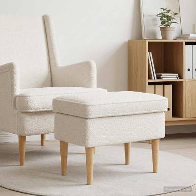 vidaXL Пуф за крака Кремаво 55 x 35 x 41 см Букле (42029984)