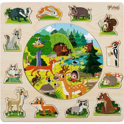 Pino Дървен пъзел Pino, 2 пъзела в 1 - Горски животни (4050-3)