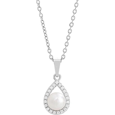 JSB Bijoux Kapka s říční perlou a s obvodem Kubických zirkonů Crystal 92300577cr (Ag925/1000, 2,42 g