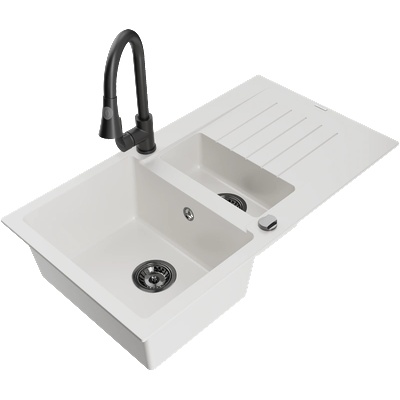 Mexen Matias гранитна мивка с 1, 5 отделения с отцедник и кухненски смесител (6502-20-670101-70)